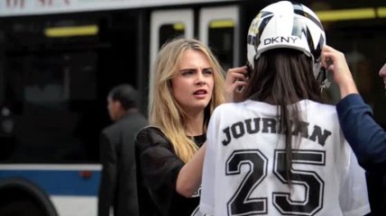 Cara Delevingne Straps on Football Gear For DKNY