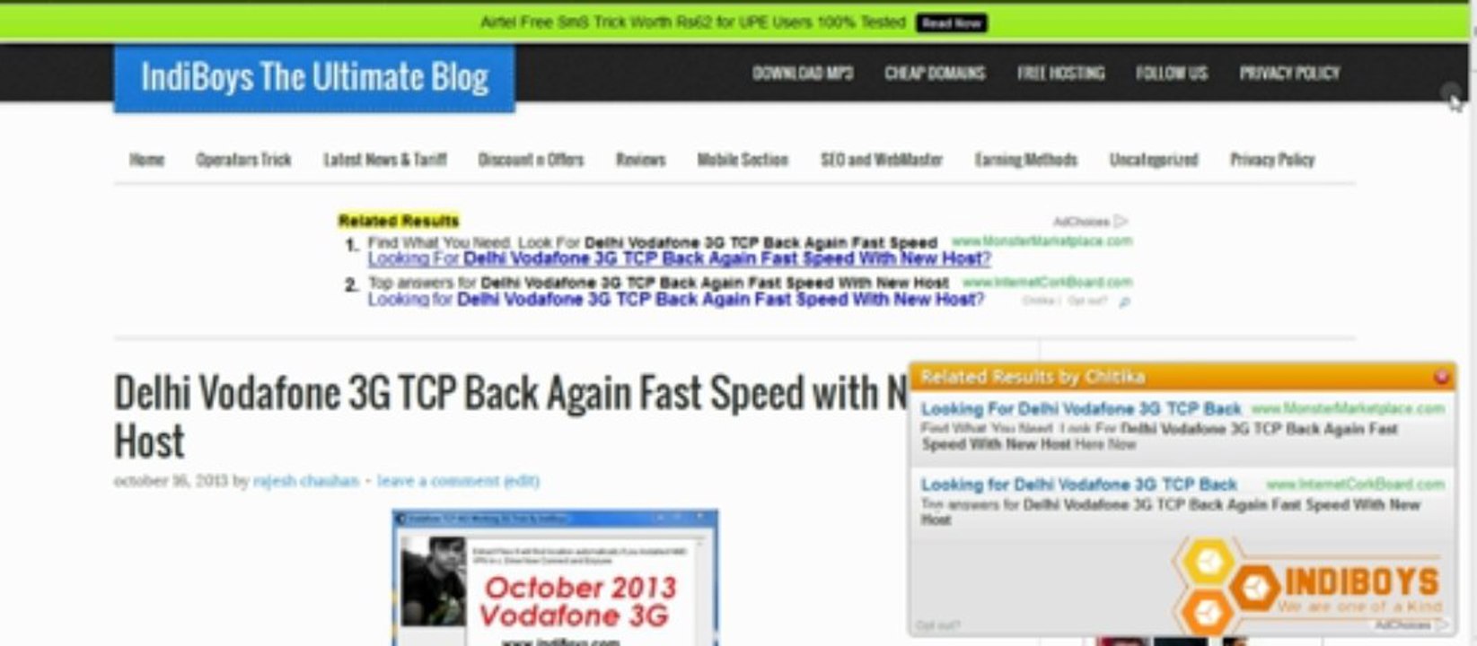 Vodafone 3G TCP Trick October 2013 Delhi, Haryana and UP