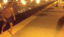 Drunk and dumb guy jumping over rail! FAIL!