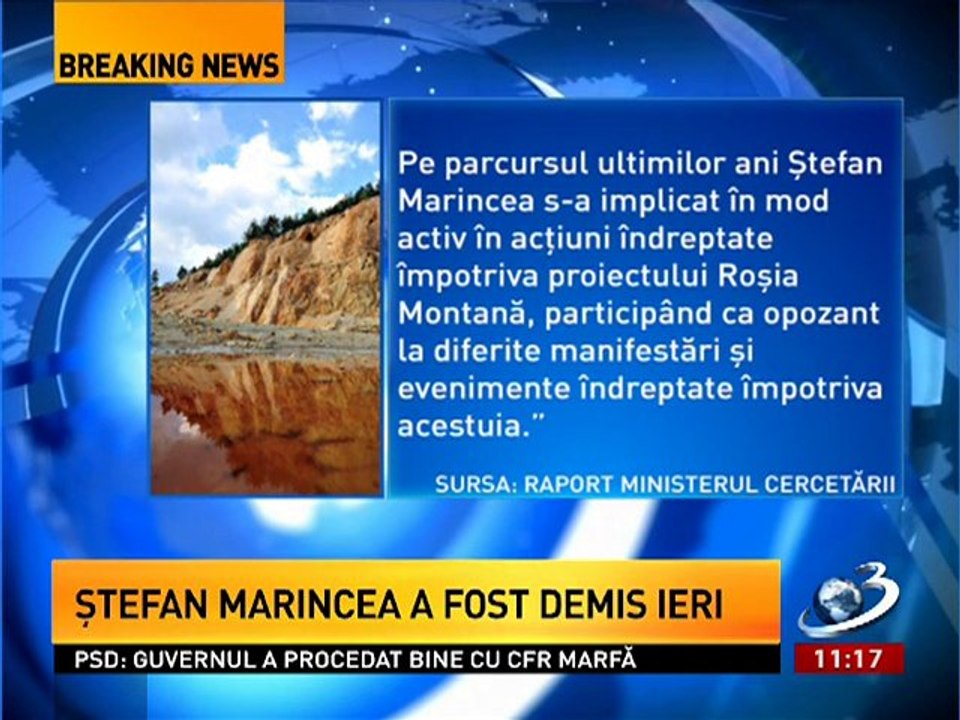 De ce a fost demis directorul Institutului Geologic Român? Ce acuzaţii îi aduce Guvernul lui Ştefan Marincea? (Antena 3)