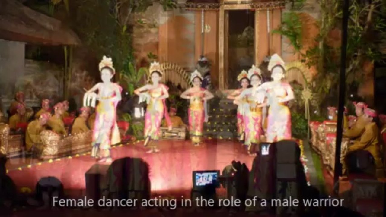 Puspanjali or Gabor Welcome Dance, Throwing flowers at Ubud Palace.  Bali Holidays