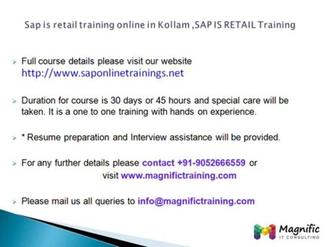 Sap is retail training online in Kollam ,SAP IS RETAIL Training
