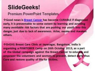 Breast Cancer Awareness Program in Bangalore By DrGVG
