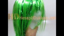 Düz saç parti kostüm peruk yeşil Hesaplı Dükkan