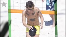 One Direction Harry Styles Playing Volleyball Shirtless On the Gold Coast, Australia -- Exclusive