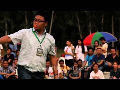 Wrestlers tying their belt at the 50th Naga Fest'13-Delhi