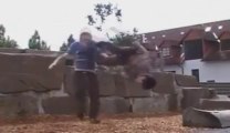 Parkour FAIL with 2 guys trying to jump in the same time! STRIKE