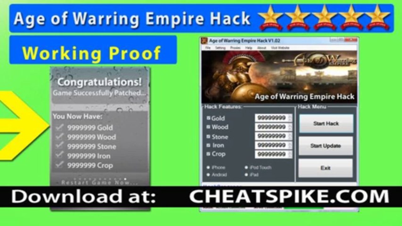 Age of Warring Empire Cheats 9999999 Gold, Wood, Stone, Iron, Crop Works on iPad *New Release Age of Warring Empire Hack *