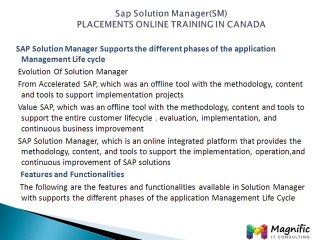 Sap Solution Manager(SM)PLACEMENTS ONLINE TRAINING IN CANADA@magnifictraining.com