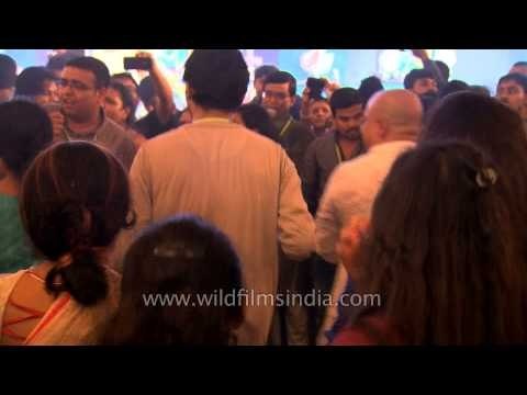 Crowd dancing at the Durga Puja at CR park