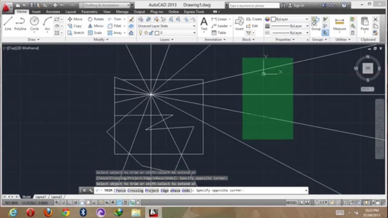 Autocad 2013 tutorial - trim and extend in hindi Urdu (9_50) By MNRAQ