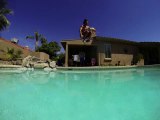 Slow motion jump from roof