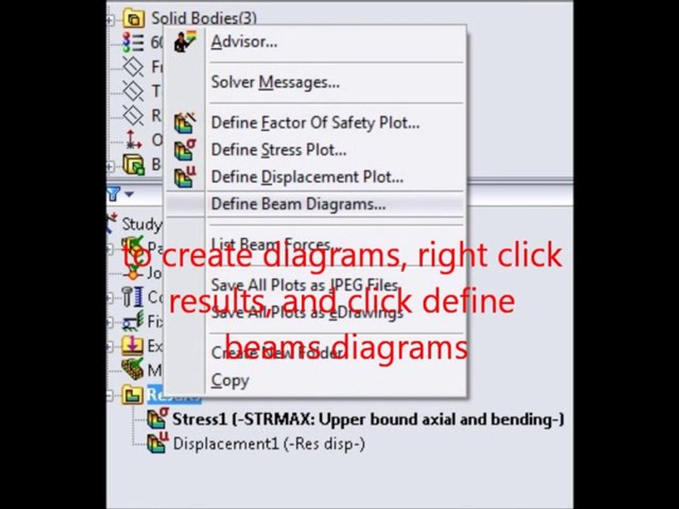 Shear Force and Bending Moment Diagram Tutorial,, SolidWorks Simulation Premium 2012,, HD