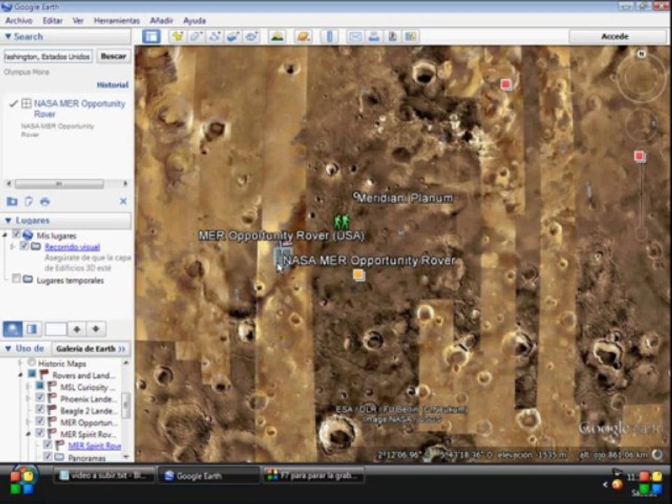 Google Earth recorrido de 3 robots que fueron enviados a marte con una panorámica de cada uno.