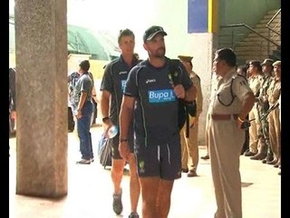 Australian players arrives at Cuttack Stadium