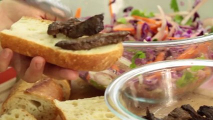 How to Make a Vietnamese Sandwich with Marinaded Beef & Red Cabbage Cole Slaw