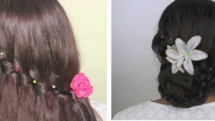 Party hairstyle - Waterfall Braid and Bun with braid