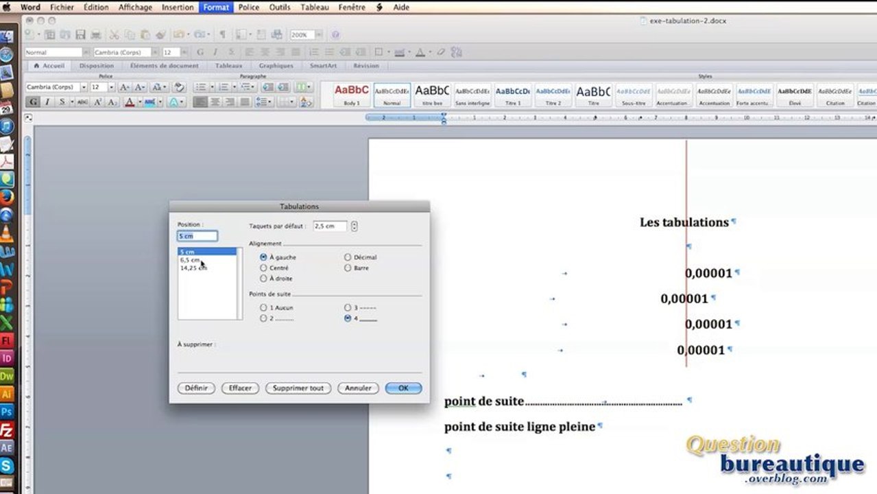 Tabulations - points de suite sous word - Vidéo Dailymotion