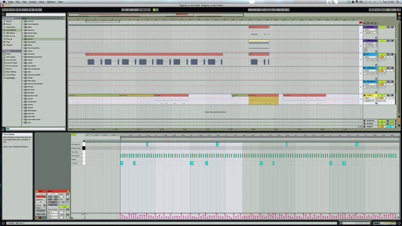 Ableton Live Tracks, Mixer, recording into Arrangement view and Export.