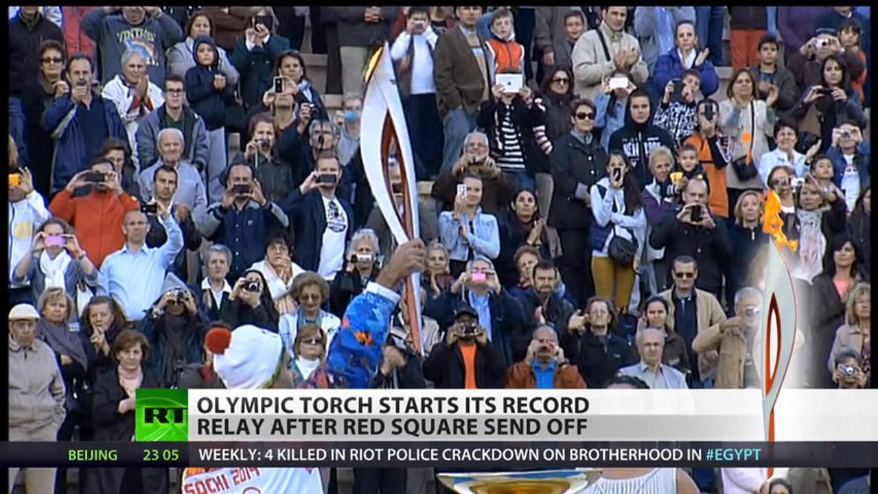 On your marks! Olympic torchbearers set off from Moscow in record-breaking relay