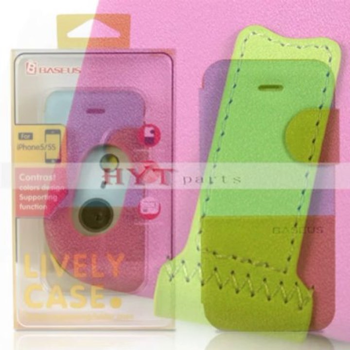 Hytparts.com-Contrast Color Design Folio Case for iPhone 5 5S