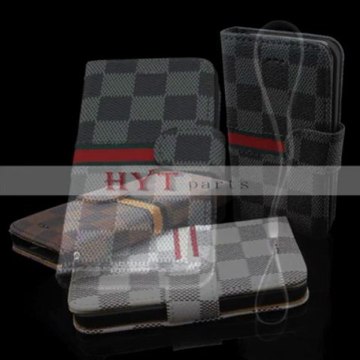 Hytparts.com-Unique Square Grid Pattern Magnetic Flip Wallet Style Leather Case for iPhone 5