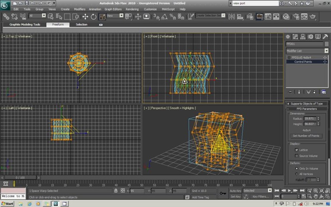 3Ds Max Tutorial - Deformable, FFDBOX Cylender - Urdu/Hindi 