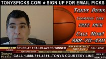Portland Trailblazers vs. San Antonio Spurs Pick Prediction NBA Pro Basketball Odds Preview 11-2-2013