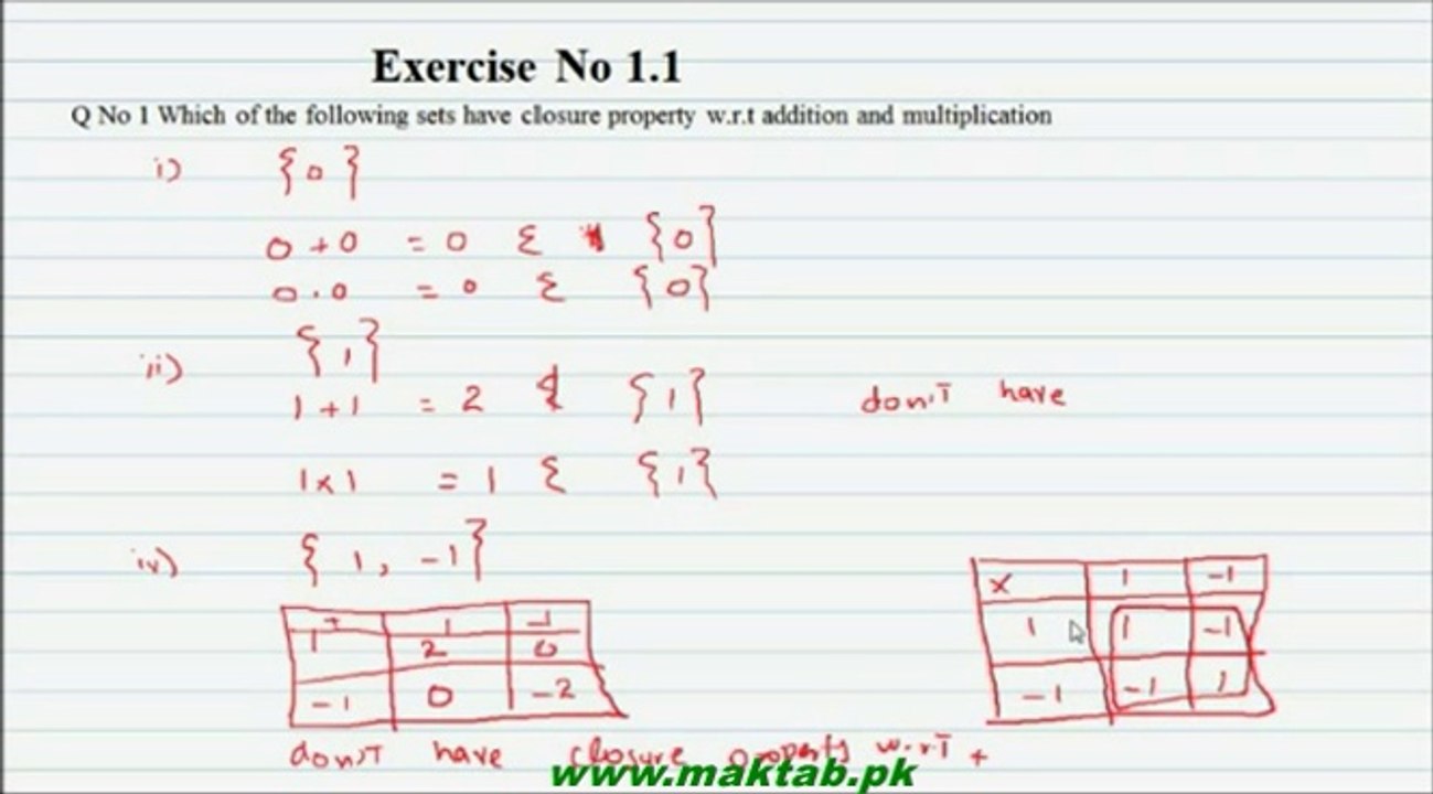 FSc Math Book1, CH 1, LEC 6: Ex 1.1