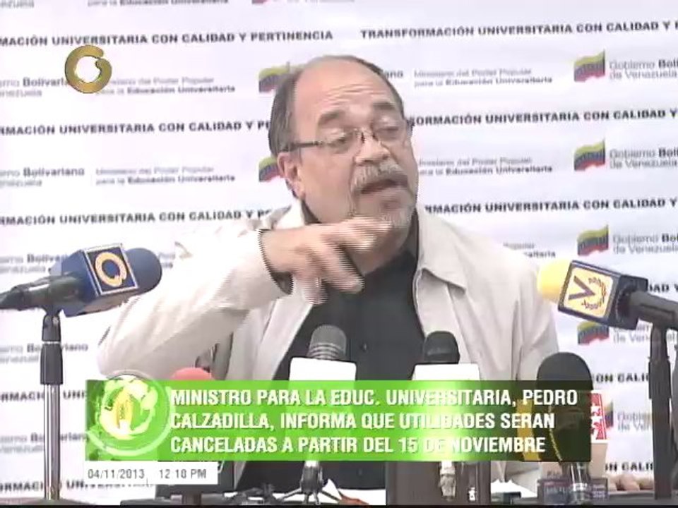 Trabajadores universitarios cobrarán utilidades a partir del 15 de noviembre, anunció Calzadilla