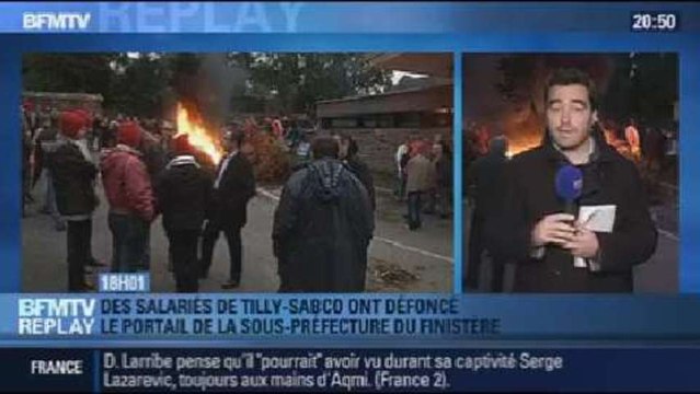 BFMTV Replay: la sous-préfecture du Finistère défoncée par les salariés de Tilly-Sabco - 04/11