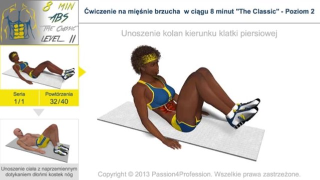 Ćwiczenie na mięśnie brzucha w ciągu 8 minut - Poziom 2