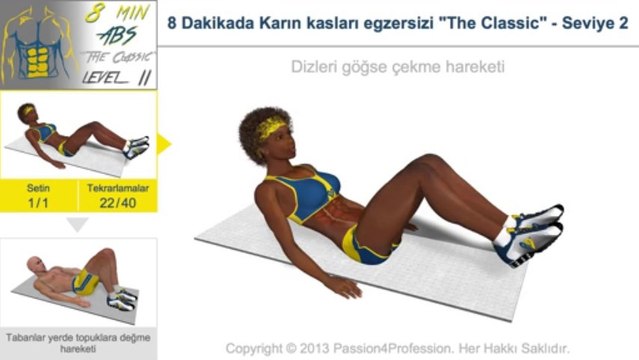 8 Dakikada Karın kasları egzersizi - Seviye 2