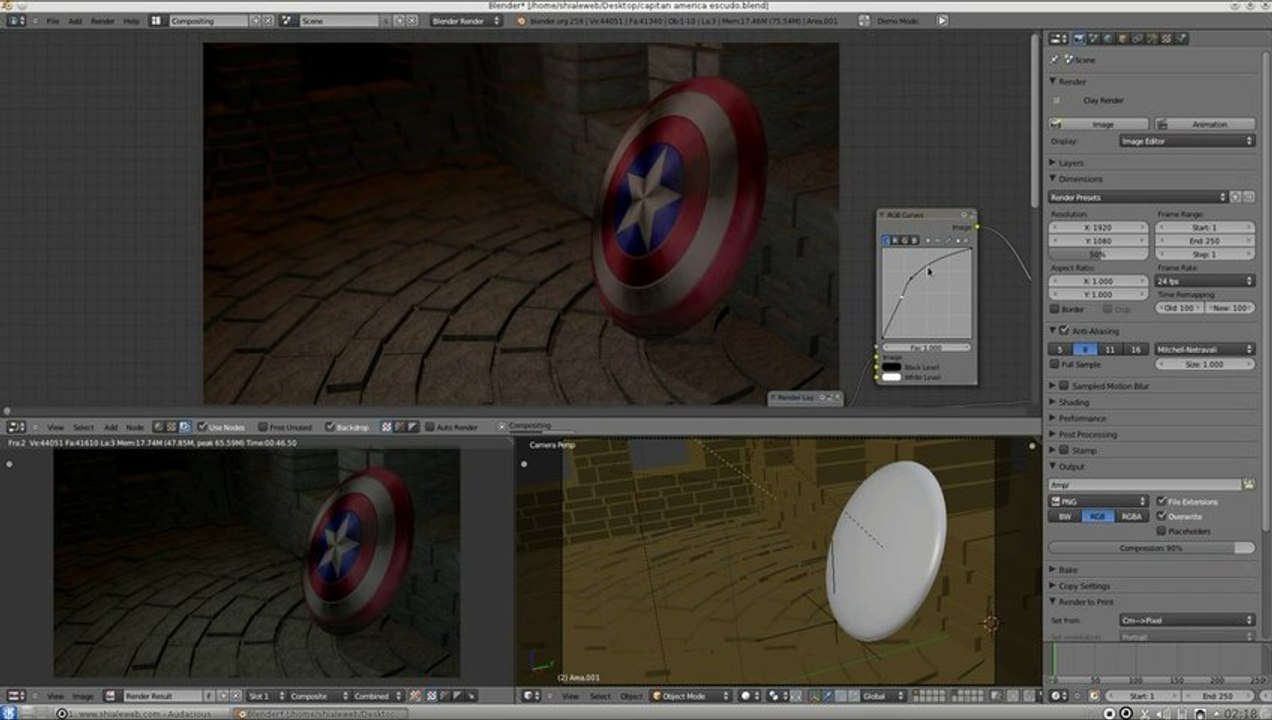 Blender Tutorial escudo capitan america moldeado 2.5 uv texture Vídeo