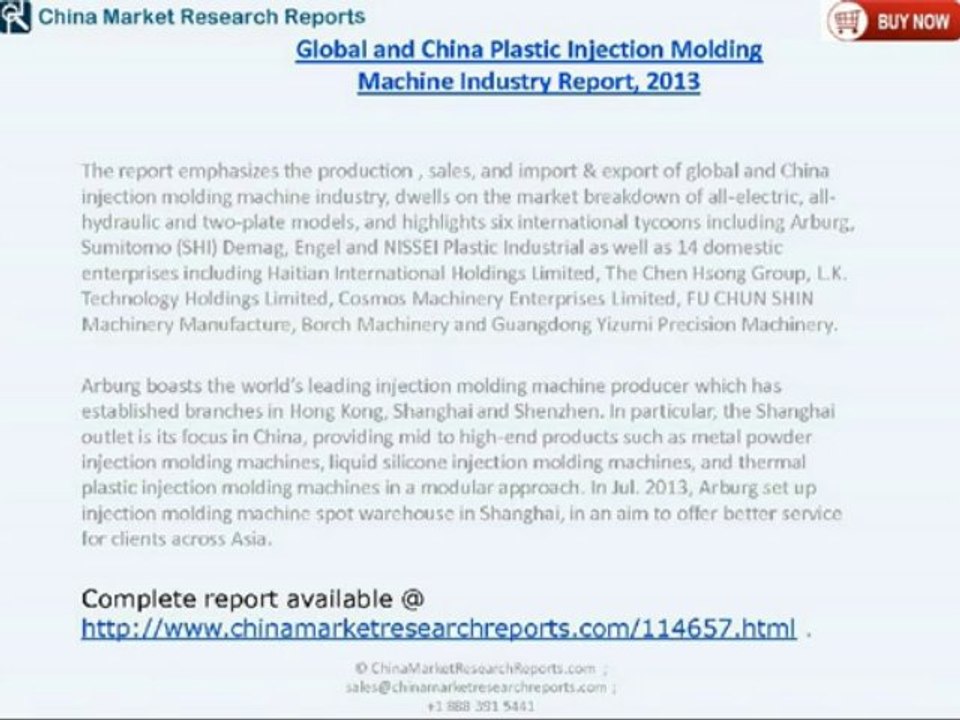 RnRMR: Global and China Plastic Injection Molding Machine Industry 2013