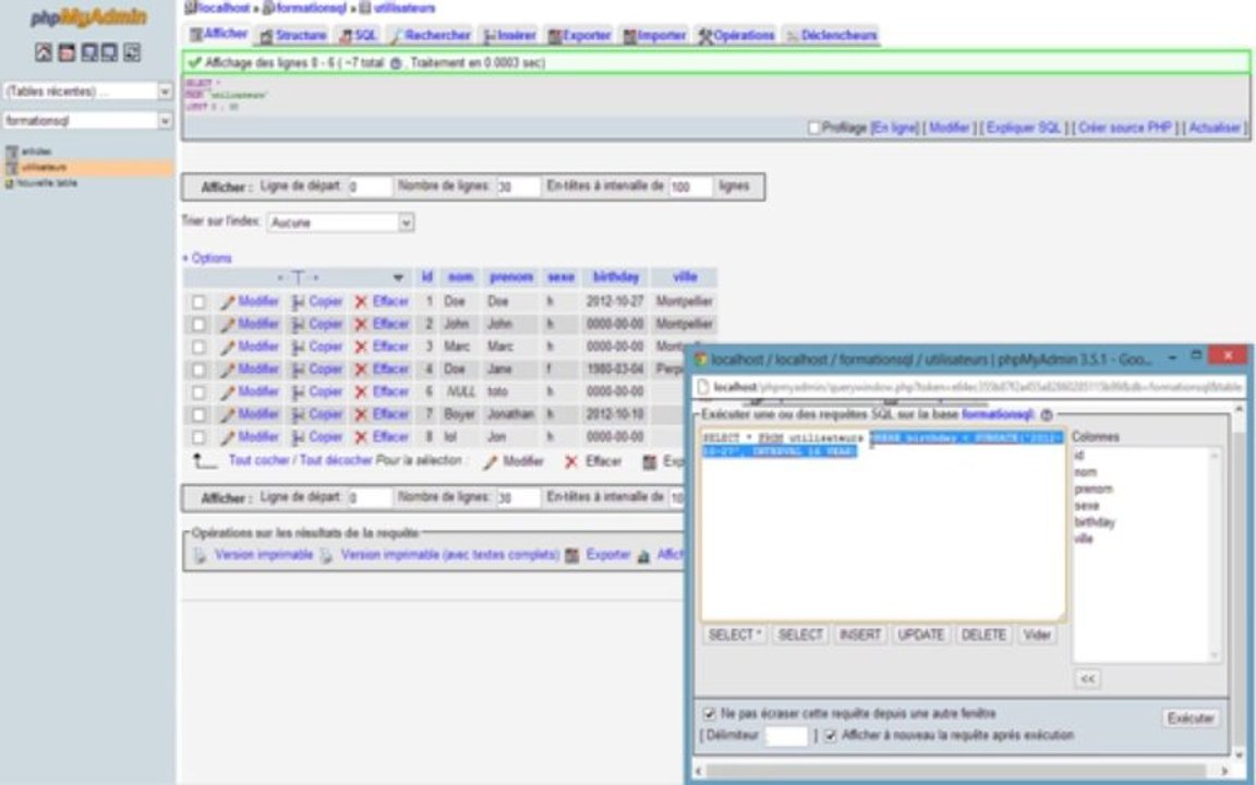 Apprendre MySQL - Fonctions temporelles