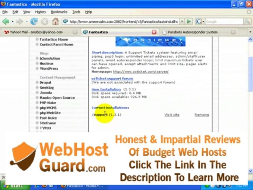 Using Fantastico in Cpanel hosting video tutorial series 21