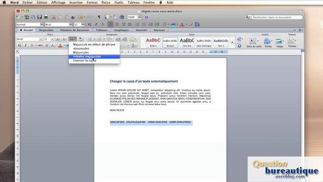 Transformer du texte majuscule en minuscule en 2 clics sous word