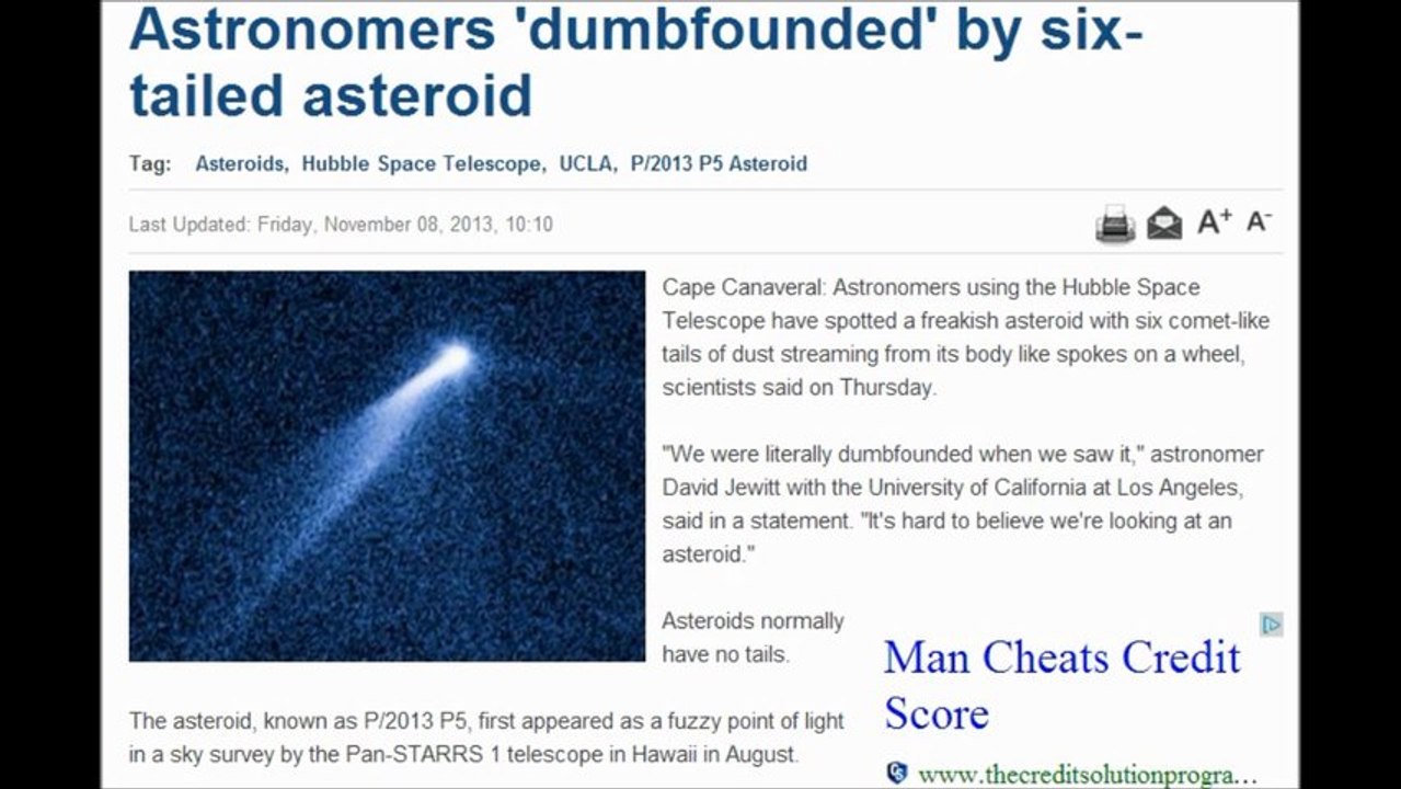 Astronomers 'dumbfounded' by six tailed asteroid. 11_7_2013.