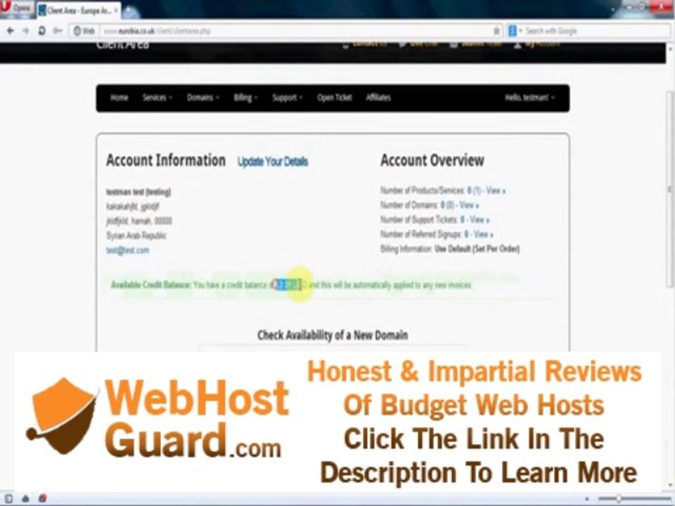 Order cPanel Hosting from Eurobia - using account balance