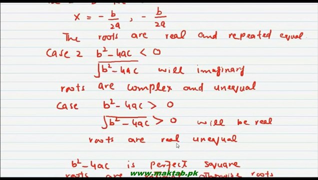 FSc Math Book1, CH 4, LEC 25: Nature of Roots of a Quadratic Equation