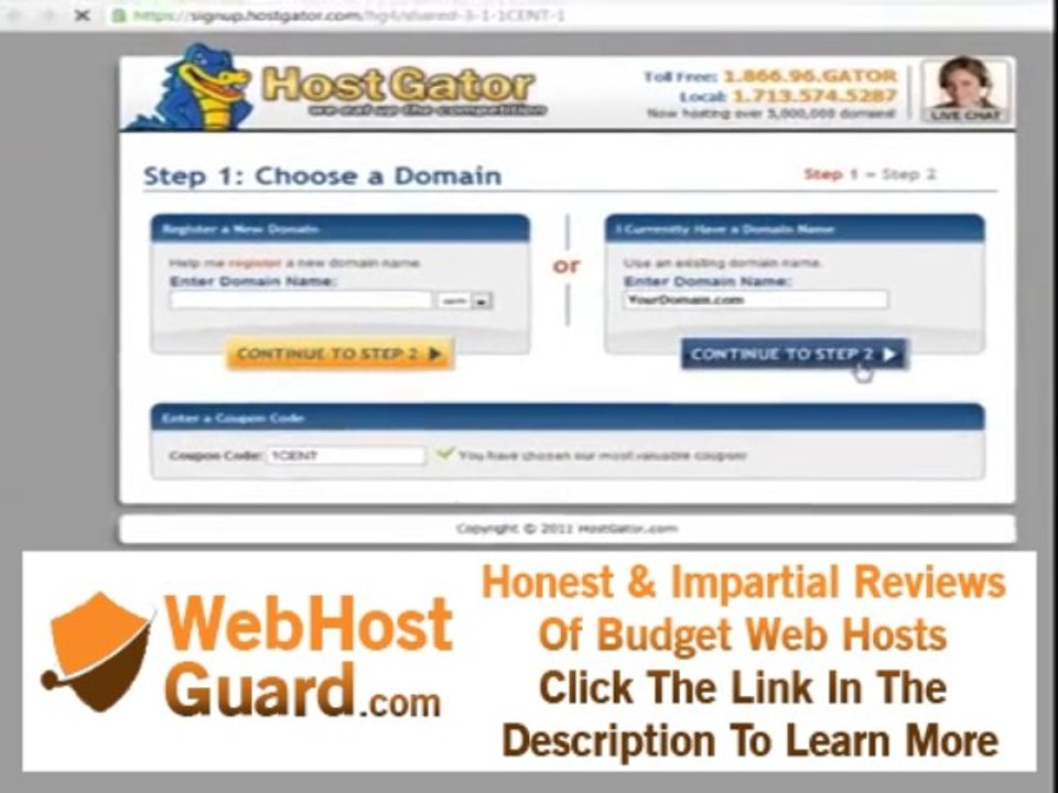 Web Hosting HostGator coupon code 0.01$ - 1 cent 99% OFF promotion