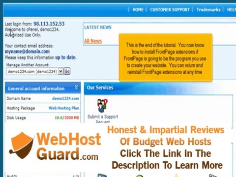 NextGen Web Hosting Tutorials: Installing and uninstalling FrontPage extensions in cPanel