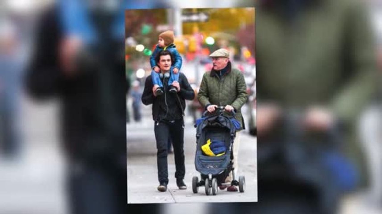 Orlando Bloom and His Dad Take Adorable Flynn For a Walk