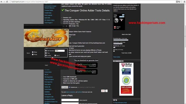 Conquer online Hack Cheat Tool Adder Download - Unlimited Gold [Exp x2]