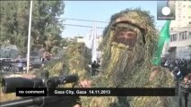 Hamas hold military rally on conflict anniversary