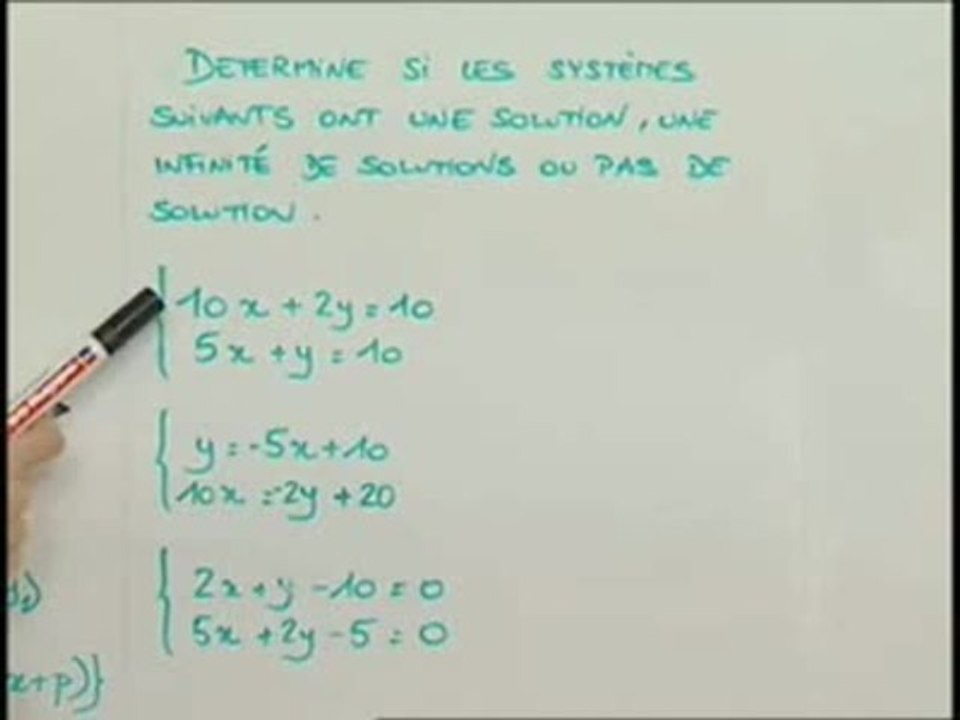 Conditions de résolution de systèmes de 2 équations à 2 inconnues - Exo (1/2)