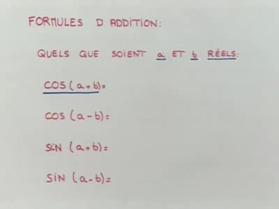 Calcul de sin x + cos x - Cours 1