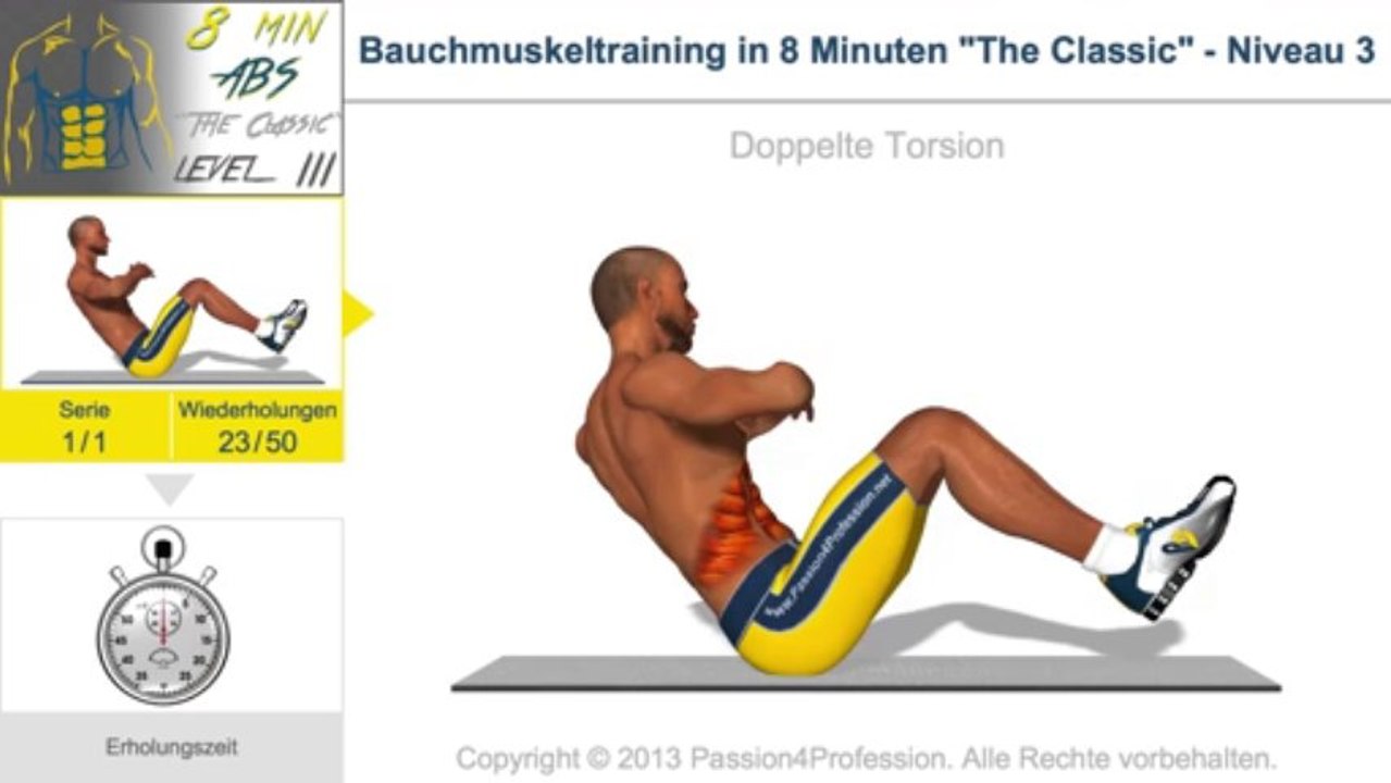 Bauchmuskeltraining in 8 Minuten 'The Classic' - Niveau 3