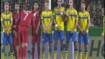 Zlatan Ibrahimovic protects his nose in the wall for a Cristiano Ronaldo free kick